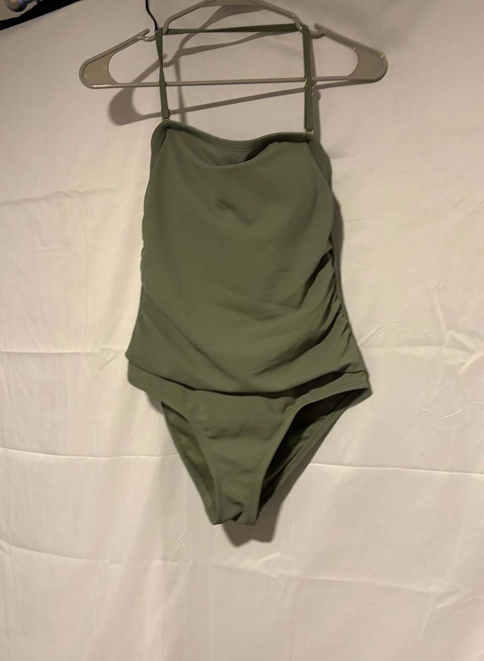 Time and Tru Women's Ribbed Bandeau One-Piece Swimsuit - Army Green - S (4-6)
